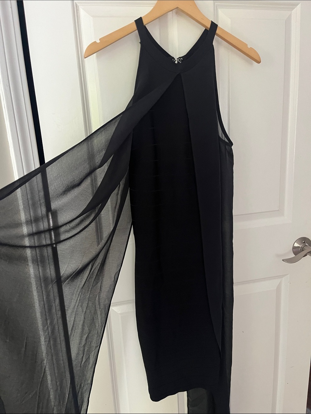 VENUS Black Chiffon Overlay Bandage Dress Size 6 High Neckline Whimsigoth - Picture 3 of 7